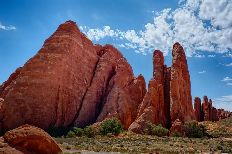 Metamorphic rocks formation under blue skies at daytime