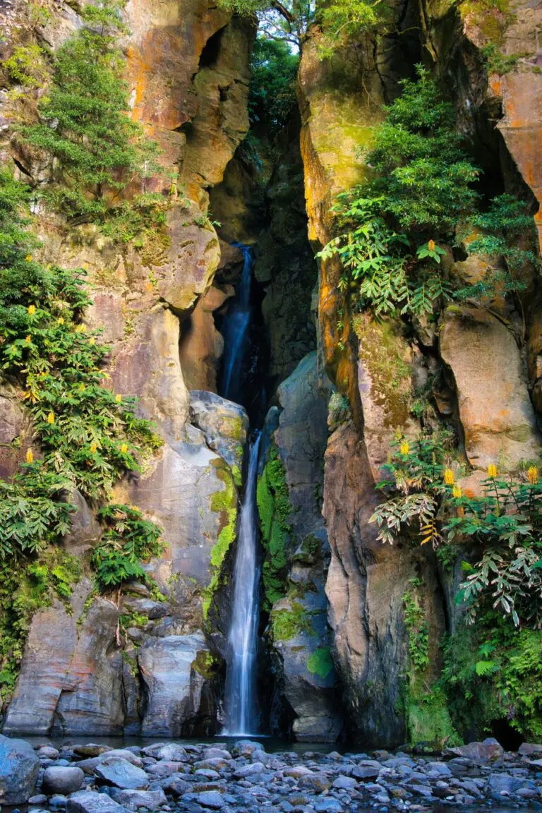 Salto do Cabrito Waterfall Flowing Between Steep Rocks, showcasing how do sedimentary rocks become igneous rocks